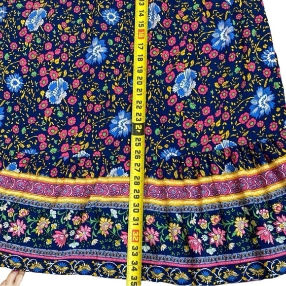 ZESICA Boho Dark Floral Tiered Peasant Maxi Skirt Cornflower Print Navy Pink M - Picture 14 of 14